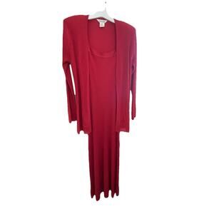 Misook Womens 2PC Red Dress Ribbed Long Line Cardigan Knit